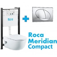 Комплект инсталляция, клавиша и подвесной унитаз Roca Meridian Compact, микролифт, 893104110