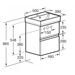 Тумба с раковиной Roca Oleta, A857638806+3274C300Y, 50cм, белый глянец